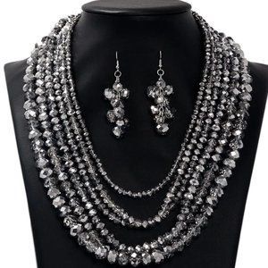 Knockout Hematite and Cystal-like beading Necklace Set